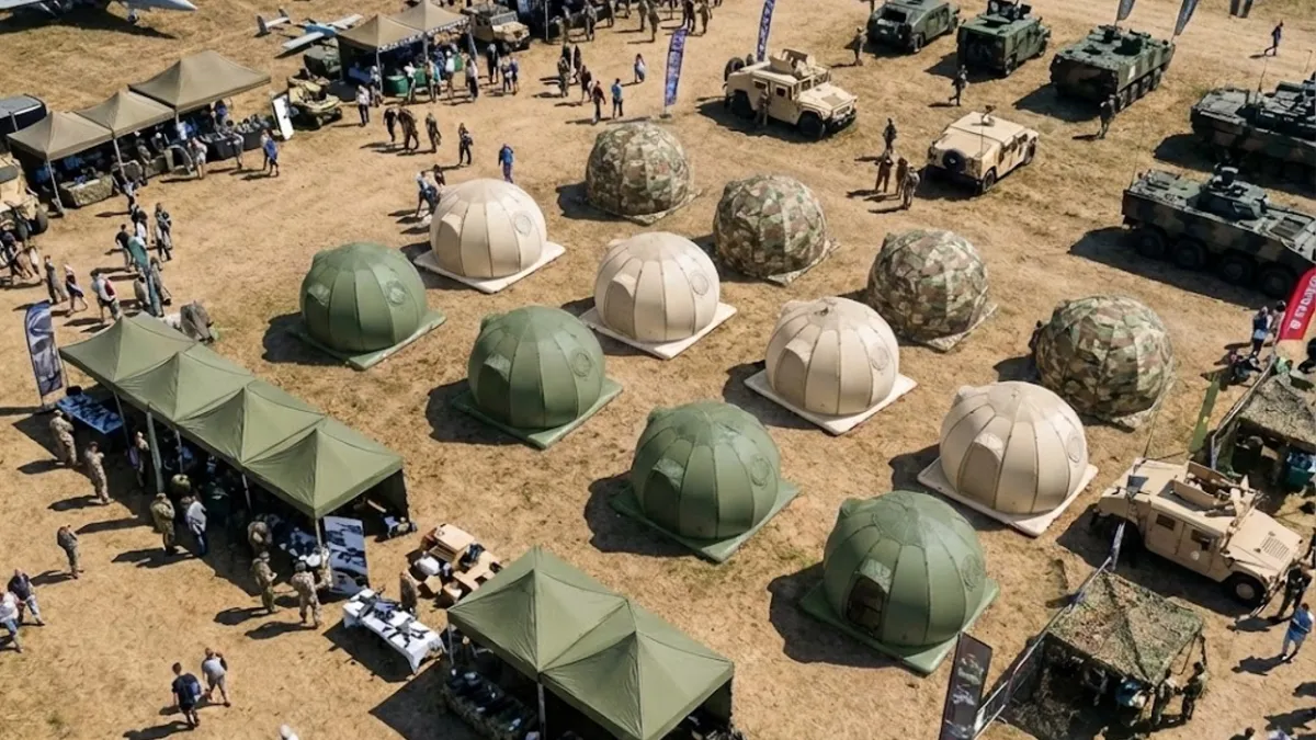 Camp of rapid-deploy Life Cube military shelters